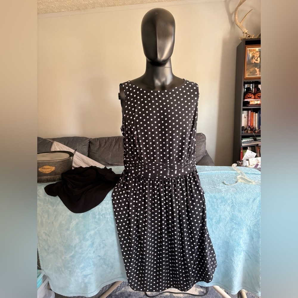 Danny & Nicole Black and White Polka Dot Midi Dress - Picture 1 of 2